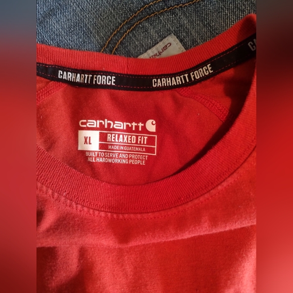 Carhartt Redish Orange Short Sleeve Pocket Tee with Logo Patch - Picture 5 of 5